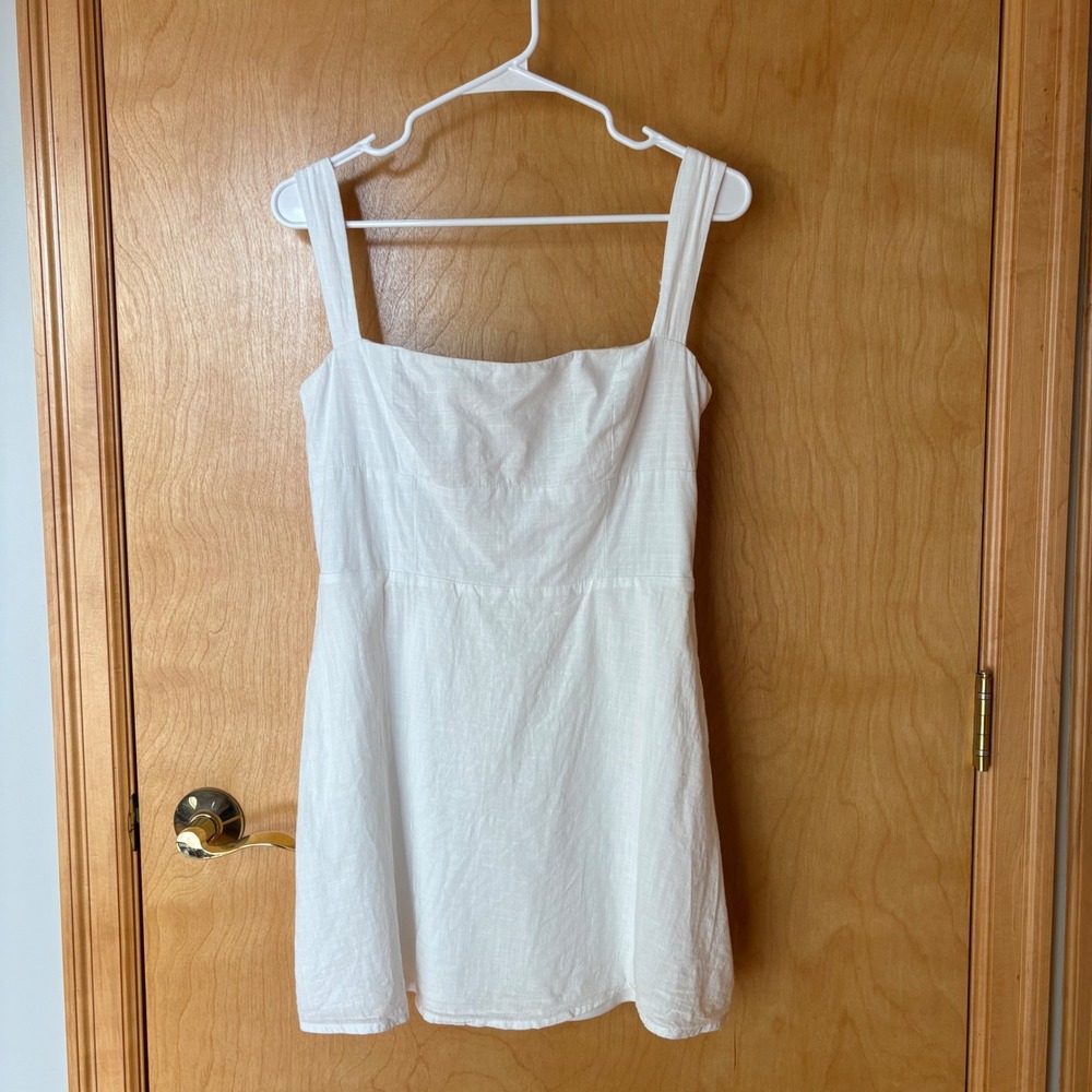 Billy J Mini‎ Dress Women 12 White Cotton Square Neck Sleeveless Cutout Back